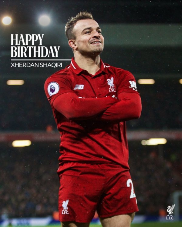 Liverpool wishes Shaqiri a happy 34th birthday. During his time with the Red Army, he played 63 games with 8 goals and 9 assists.